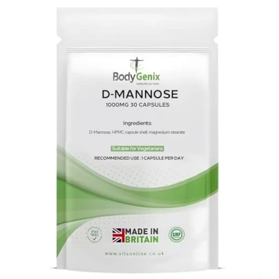 Image of Bodygenix D Mannose 1000mg Capsules High Strength UTI Immune System Support Vegan Food Supplement 30 1 Month Supply
