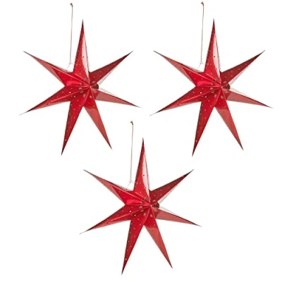 Image of URBNLIVING 3X Large LED Decorative Festive Paper Star Hanging Christmas Lantern Xmas Lights (3 x Red)