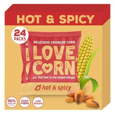 Image of LOVE Corn Habanero Chilli Crunchy Snack 20g x 24 Bags Healthy Snacks Ideal for Gluten Free &amp; Vegan Diets Low Sugar Alternative Crisps, Mixed Nuts Pretzels Perfect To Graze On