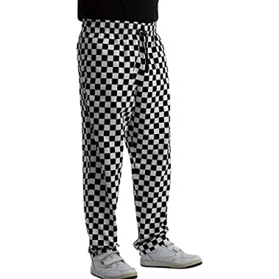 Image of Chefs Black &amp; White Polycotton Checked Trousers with Elasticated Waist (XXL)