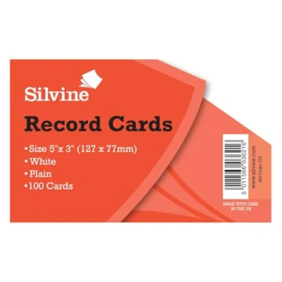 Image of Silvine Record Cards Plain 5x3 Pack of 1000 White