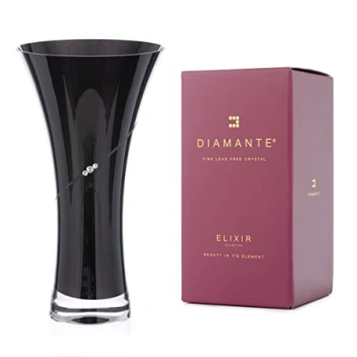 Image of Diamante Black Silhouette Hollow Sided Trumpet Tapered Flared Vase with Swarovski Crystals 25cm