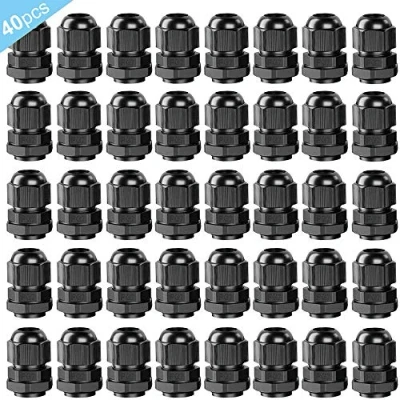 Image of QitinDasen 40Pcs Premium Nylon PG7 Cable Gland, 3～6.5mm Adjustable IP68 Waterproof Glands Joints, Gland Connector with Gaskets (Black)