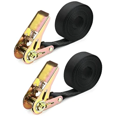 Image of QWORK® 2 Piece Ratchet Tie Down Straps, Heavy Duty Tensioning 6M x 25mm, for Motorcycle, Car, Trailer, Home