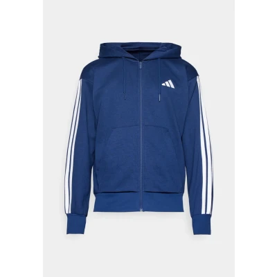 Image of adidas Men&#039;s ESSENTIAL THREE STRIPES FLEECE ZIPPER HOODIE, dark blue/white, XXL
