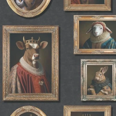 Image of Regal Animals Quirky Animal Prints in Picture Frames Themed Modern Wallpaper for Feature Walls, Bedrooms or Restrooms Multi Muriva 102575