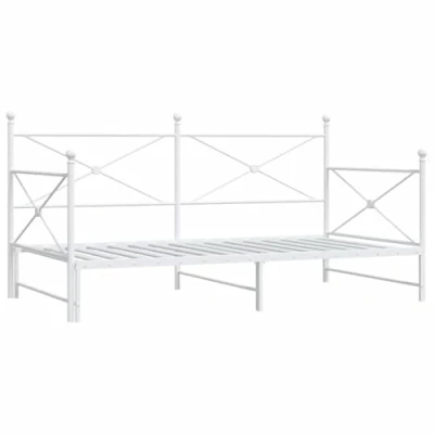 Image of vidaXL daybed with trundle steel sofa bed white 100x200 cm slatted base, durable frame, extra storage
