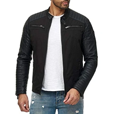 Image of RED BRIDGE Black Men&#039;s Synthetic Leather and Polyester Jacket