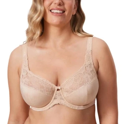 Image of Delimira Women&#039;s Beauty Lace Non Padded Minimiser Full Figure Underwire Bra Beige 40C