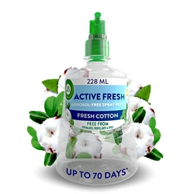 Image of Air Wick Aerosol Free Automatic freshener Spray Refill, Fresh Cotton, Pack 1 x 228ml, 24x7 Active Odour Neutraliser, Lasts Up to 70 Days, For Home