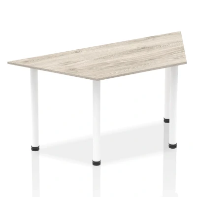 Image of Impulse 1600mm Trapezium Grey Oak Top White Post Leg