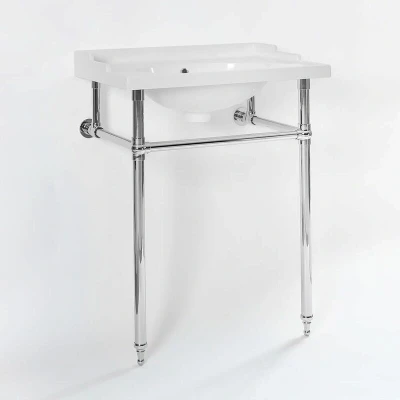 Image of Milano Elizabeth Traditional 630mm x 470mm Bathroom Basin Sink Chrome Washstand