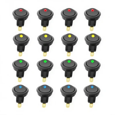 Image of CESFONJER 16 pcs LED Illuminated Round Rocker Switch, Blue Red Green Yellow 12V 20A On/Off Car Van Dash Light for Auto Boat Household Appliances