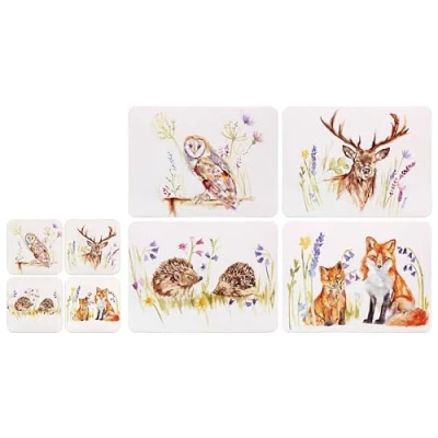 Image of Sets of 4 Placemats with Matching Coasters (Wildlife table placement mats and Coaster Set)