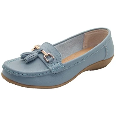 Image of Jo &amp; Joe Ladies LR Nautical Loafer Flatform Shoes Baby Blue UK 7