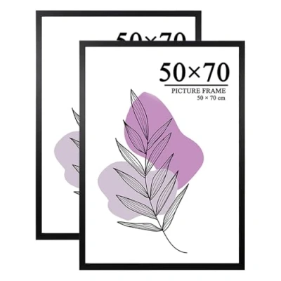 Image of Baoee Picture Frame 50 x 70 cm, Black, Sturdy MDF Wood Frame, Set of 2 Poster Frames, Shatterproof Acrylic Glass, for Hanging, Photos, Pictures and Posters