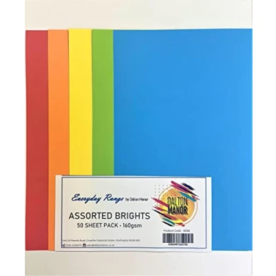 Image of DALTON MANOR A4 Coloured Card 50 Sheet 160GSM Assorted Bright Pack