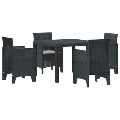 Image of vidaXL 5 Piece Garden Dining Set with Cushions Anthracite Poly Rattan