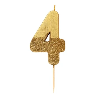 Image of TalkingTables4 Birthday CandleCake TopperSingleGold Glitter