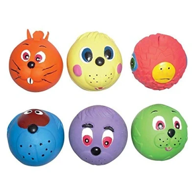 Image of 6 x Latex Faceballs Dog Puppy Toy Tennis Balls Sized Soft Squeaky Face