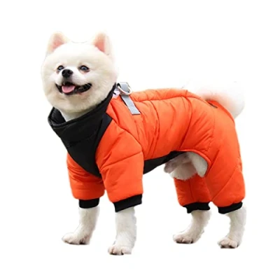 Image of Dog Clothes, Winter Onesie Coat with Reflective Waterproof Jacket Warm Small Jumpsuit Windproof Costume for Medium Large Dogs (2XL Orange)