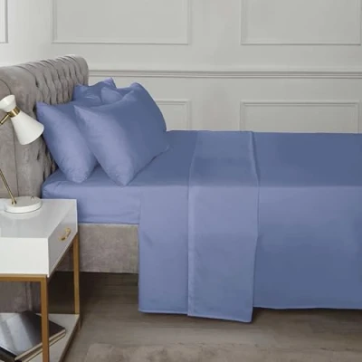 Image of Rapport Home 16&quot; Deep Flat Sheet 180TC Percale (Blue, King)