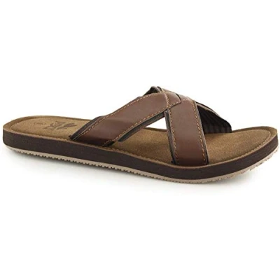 Image of PDQ Jimmy Crossover Mule Slip on Summer Beach Walking Flip Flop Sandals Brown PU, Mens UK 8 / EU 42