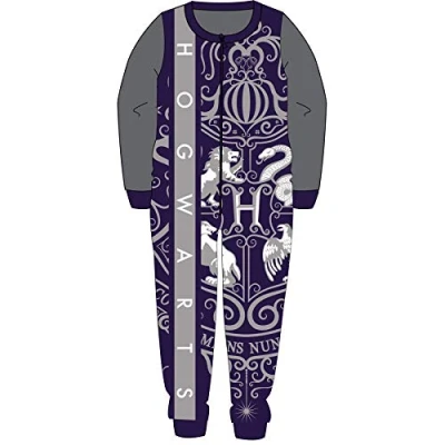 Image of Harry Potter Kids All in One Boys Girls Childrens Fleece Onesie Sleepsuit Pyjamas Grey Age 5/6 Years