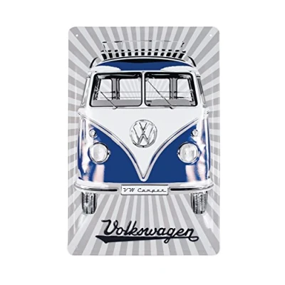 Image of BRISA VW Collection Volkswagen Retro Tin Sign Vintage Decoration made of Metal in T1 Bus Design (Front/Blue)