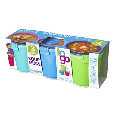 Image of Sistema To Go Microwave Soup Mugs, 656 ml, Assorted Colours Pack of 3