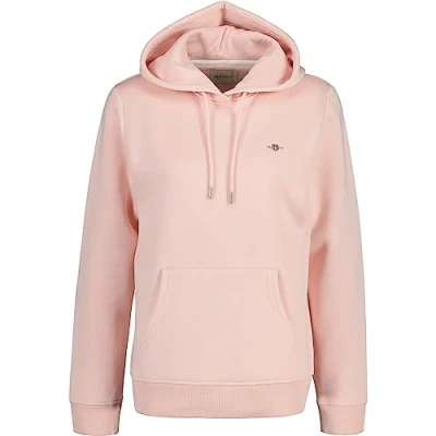 Image of GANT Women&#039;s Rel Shield Hoodie Hooded Sweatshirt , Faded Pink,XS
