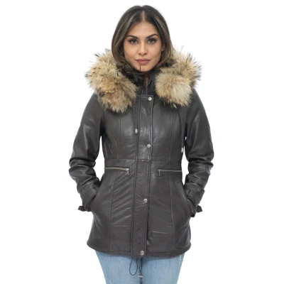 Image of Infinity Leather Womens Hooded Parka Jacket Putian Tan Nappa Size 12 UK