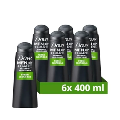 Image of Dove Men+Care Fresh Clean 2 in 1 shampoo and Conditioner cleansing with caffeine menthol for deeply cleansed, revitalised hair 6x 400 ml