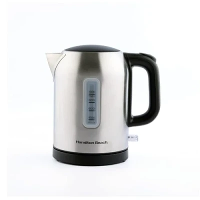 Image of Hamilton Beach Compact 1L Electric Kettle, Brushed, Boil Dry Protection, Auto Shut Off, Push Button Lid, Water Level Window, UK Strix Technology HB02403B1, Silver