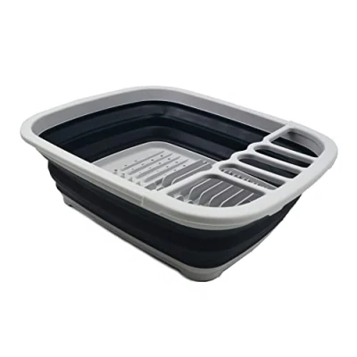 Image of SAMMART 8L Collapsible Plastic Dish Drainer Foldable Drying Rack Portable Dinnerware Organizer Space Saving Kitchen Storage Tray (Grey/Slate Grey)