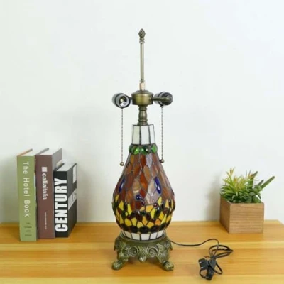 Image of BOTOWI Dragonfly Table Lamp Base with 3 Lights, Pole Height 26&quot; Desk Lights Base, Alloy Stained Glass Replacement Only Fit for 16 Inch Tiffany Style Lampshades,Orange