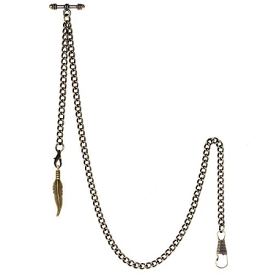 Image of TREEWETO Men&#039;s Albert Chain Pocket Watch Curb Link Key 2 Hooks with Antique Bronze Leaf Pendant Design Charm Fob T Bar