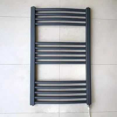 Image of Greened House 500w x 800h Anthracite Electric Curved Heated Towel Rail Bathroom Radiator