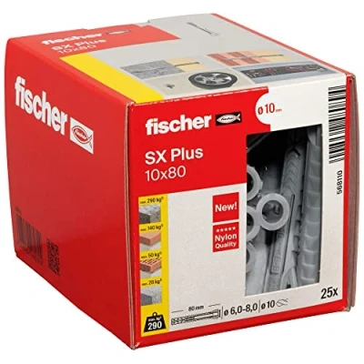 Image of fischer 568110 SX Plus Expansion Wall Plug, 10mm x 80mm, Pack of 25