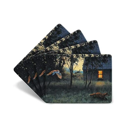 Image of Julian Friers Owl and Fox Large Table Mats by Wildlife Artist Set of 4 Non slip Cork backed Placemat
