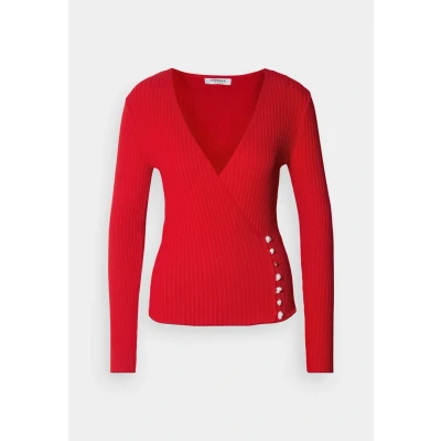 Image of Morgan Wrap Neck Long Sleeved Jumper, Red, UK 4