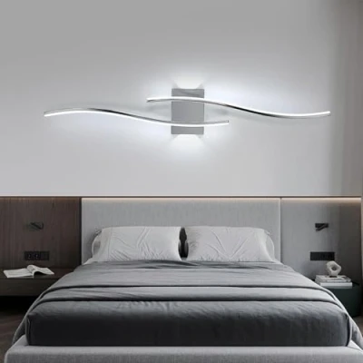 Image of Comely LED Wall Light, Indoor Sconce Chrome Wave Lamp 6500K Cool White for Bedroom Living Room Corridor Hallway Dining