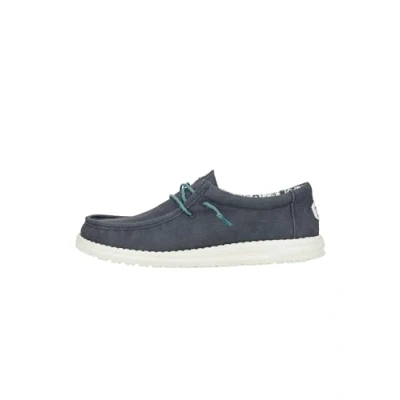 Image of HEYDUDE Men&#039;s Wally Waxed Canvas Slip On Shoes, Navy, 7 UK