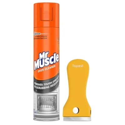Image of Mr Muscle Oven Cleaner Spray (300 Ml) + Hob Glass Cleaning Tool Non Scratch BBQ Degreaser for Tough Grease, Grime