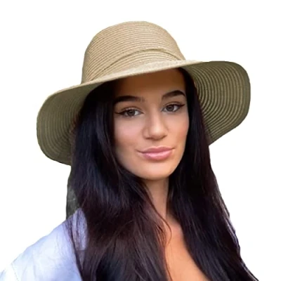 Image of TOSKATOK® Ladies Womens Floppy Foldable Summer Sun Hat UPF 50+ Protection Wide Brim Latte