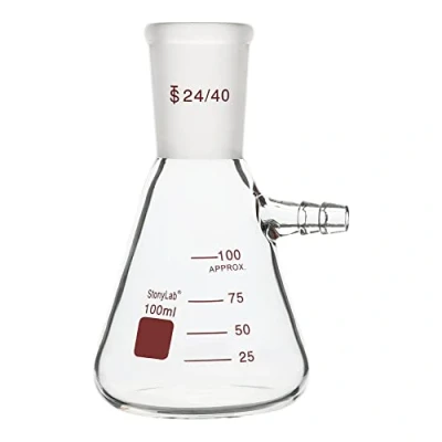 Image of stonylab Filtering Flask with 24/40 Standard Taper Outer Joint, Heavy Wall Borosilicate Glass Filter Flask, Bolt Neck Tubulation, 100 ml