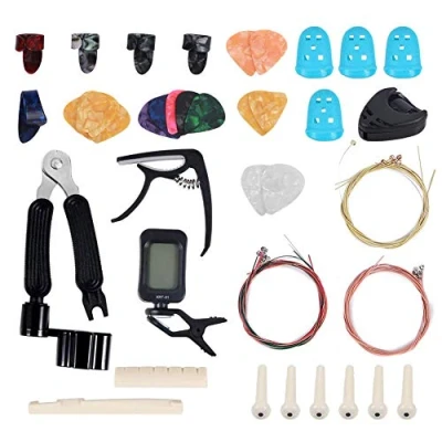 Image of Guitar Accessories Kit,Include Strings Winder Capo Pins Picks Pick Holder Tuner for Folk Acoustic Guitars Connecting Line Audio Equipment