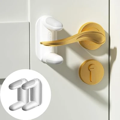 Image of EUDEMON 2 Pack Updated Baby Safety Door Lever Lock, Handle Lock for Children &amp; Pets, Child Proof Latch Revolve 180, Easy to Operate in Two Directions (White, Pack)