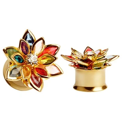 Image of KUBOOZ Fashion Colorful Dream Flower Elegant Ear Plugs Tunnels Gauges Stretcher Piercings Jewelry