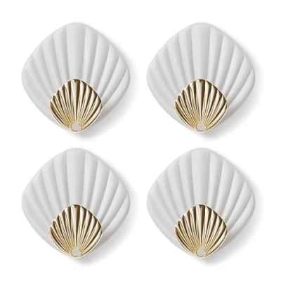 Image of RICOO Self Adhesive Hooks for Bathroom Towels, Robes, Coats, HP004 W Stick On Wall and Door Hooks, Modern Design in Shell Shape, 4 Pack, Strong Hanging Essentials, White